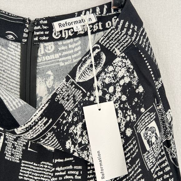 REFORMATION Sorrenti Pants Women 4 Black White Zine Magazine Newspaper Print NEW - Picture 10 of 16